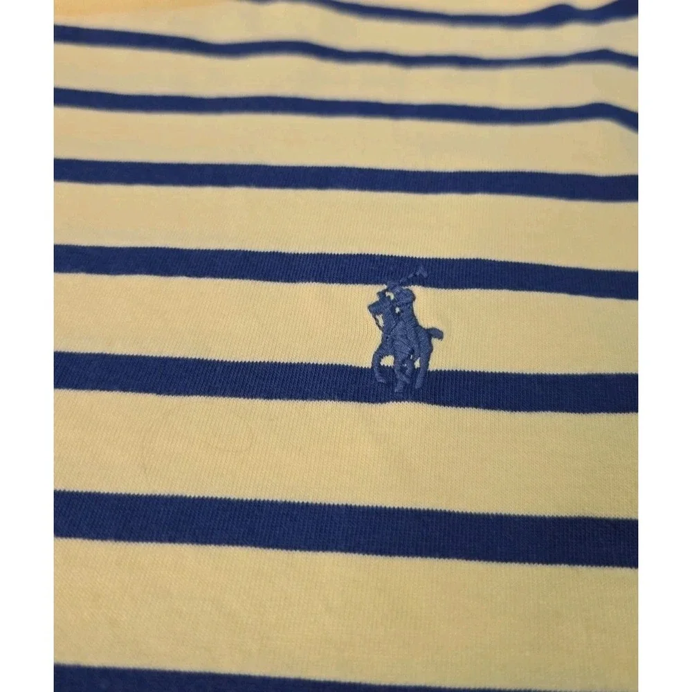 Polo Ralph Lauren Mens L T-Shirt Yellow Navy Blue Striped Classic Fit Pony Logo